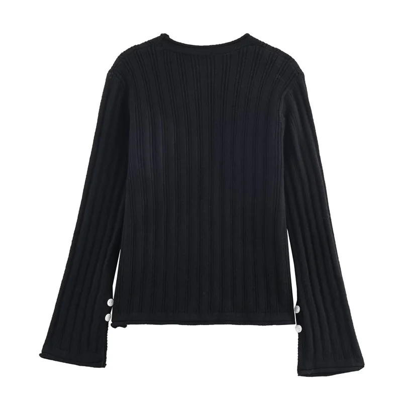 Cappotto da donna Nuovo stile per l'autunno 2025 Giacca cardigan in maglia semplice con maniche svasate tinta unita Moda casual