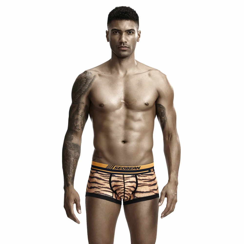 

Breathable low-rise boxers men's U-convex design trendy men's tiger pattern single-layer pocket underwear wholesale 90226