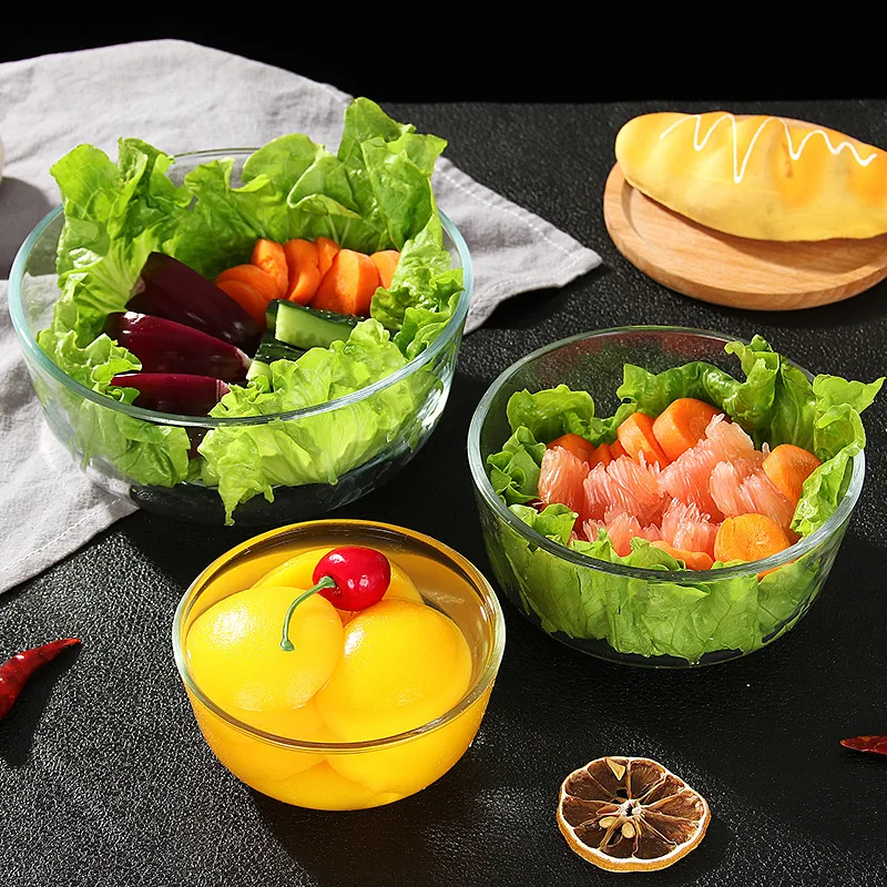 

Thickened Heat-resistant Large Round Glass Bowls Large Round Tableware for Fruit Salad Instant Noodles Soup Oatmeal Tableware