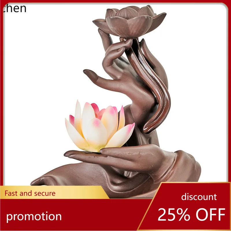 

Zml incense burner zen buddha hand lotus heart lamp circle ornament ceramic aromatherapy burner antique for home