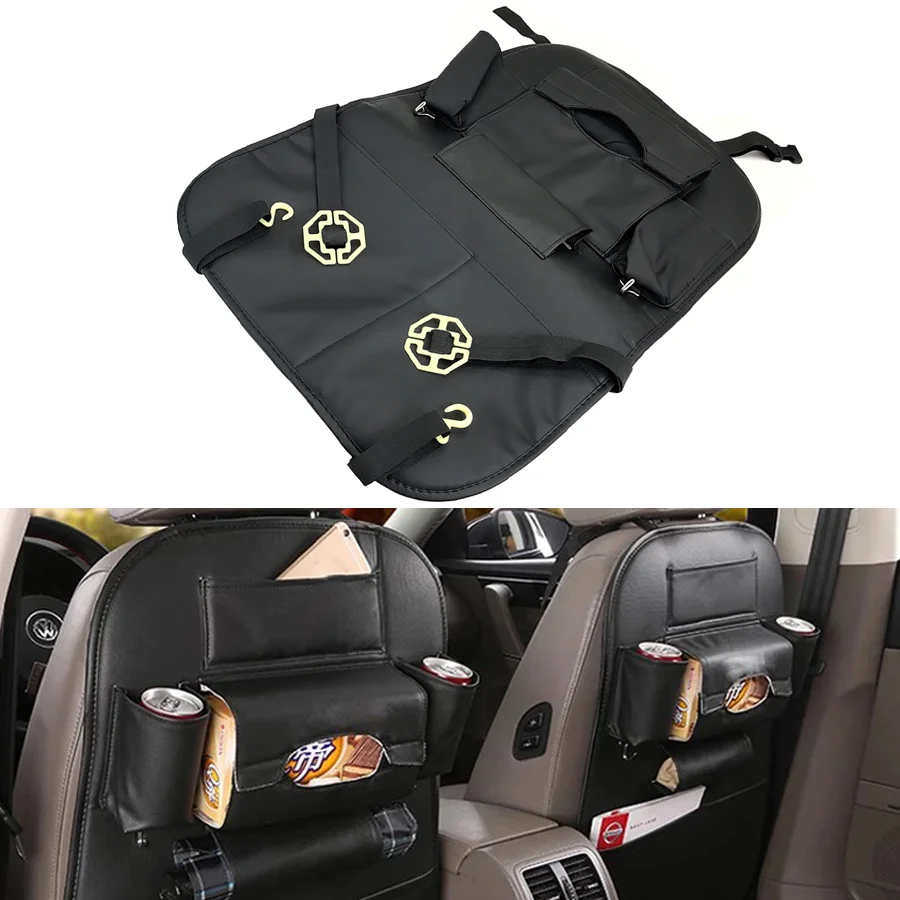 1x PU Leather Car Seat Back Storage Hanging Bag Drink Coffee Pack Bag Phone Sundries Organizer Holder Stowing Tidying Pocket