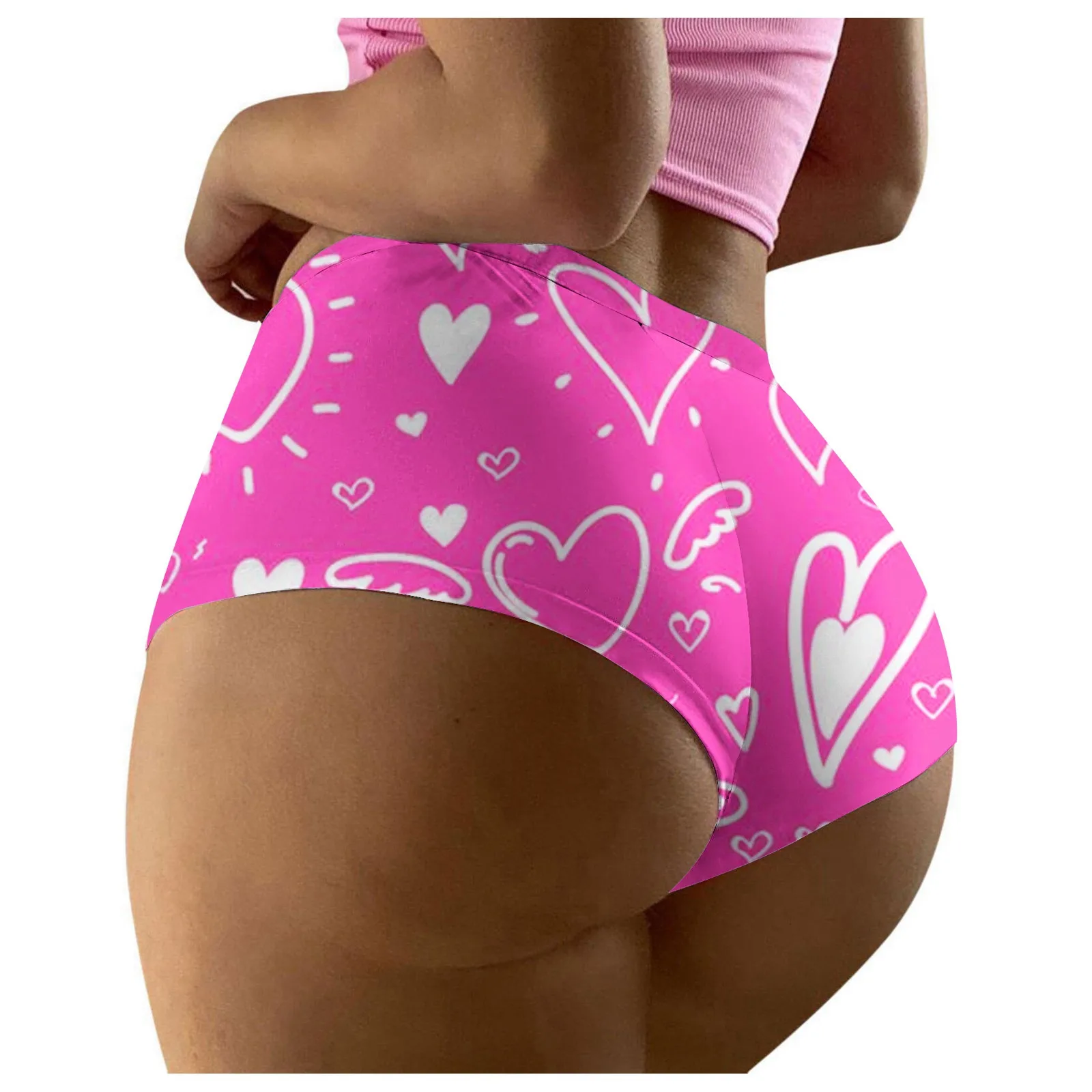 Sexy Heart Print Boxer Brief Valentine's Day Lingerie High Waist Underpants Female Underwear Slimming Elastic lingeries sexy