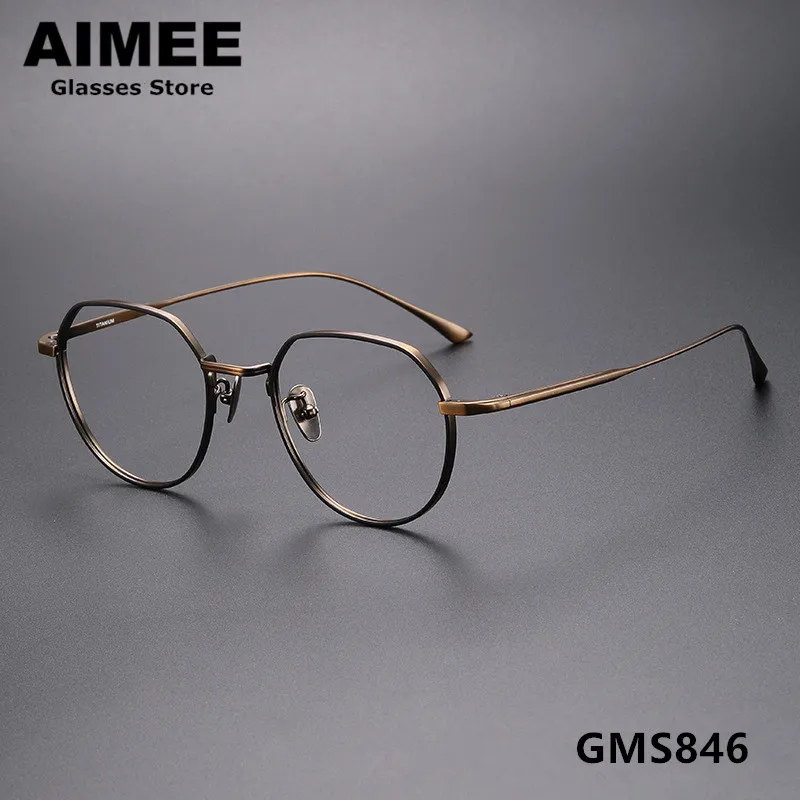 

Japanese Brand Pure Titanium Polygon Round Optical Glasses Frame Men Ultralight Prescription Eyeglasses Women Myopia Spectacles