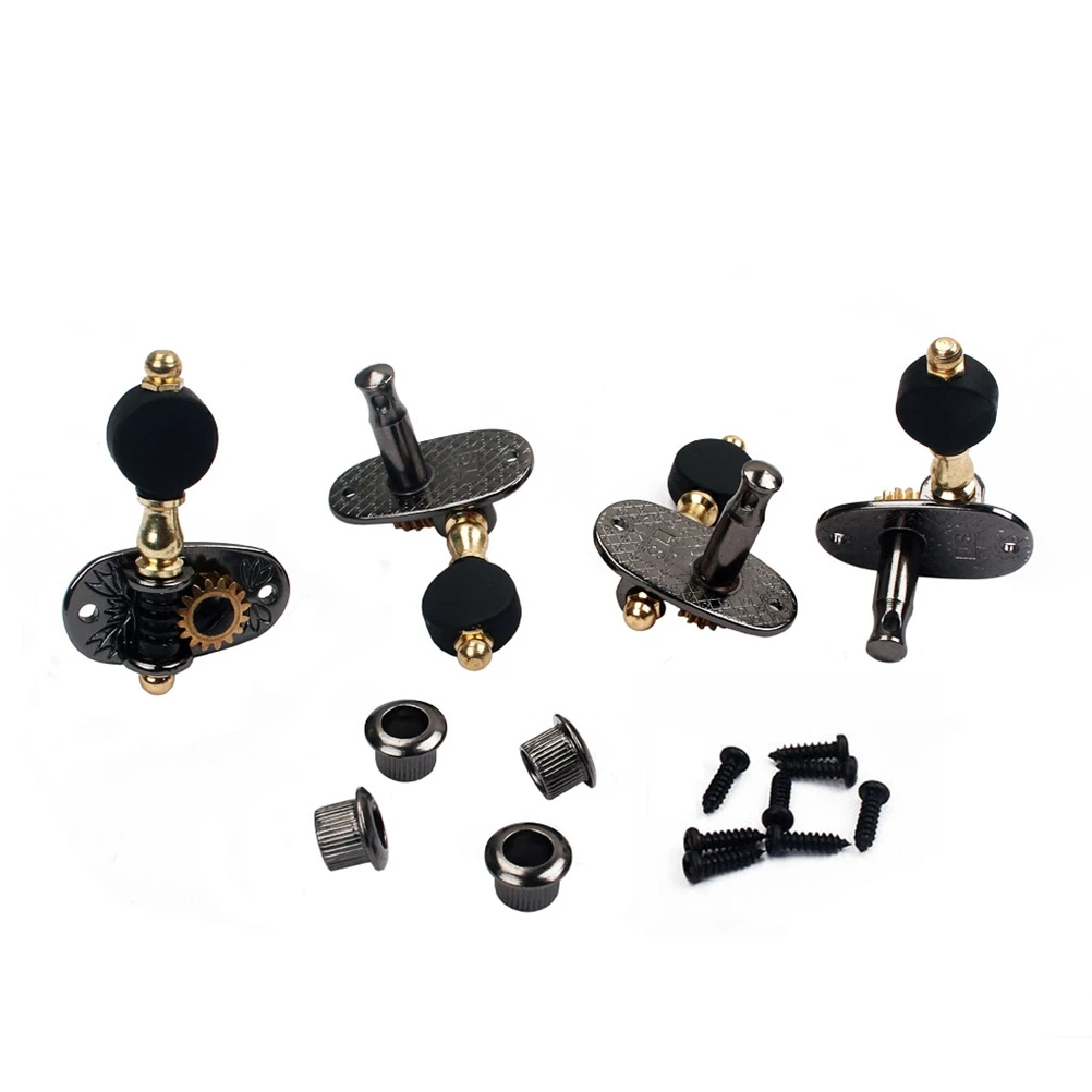 

4 pcs 2L 2R Sealed Ukulele Tuning Pegs Machine Heads Nickel Strong Metal Amber Plastic Buttons Screws Furrules Replacement For
