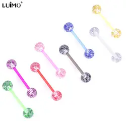 8PCS/Set Colorful Glitters Tongue Rings Acrylic Soft Rod Barbell Ball Tongue Stud Piercing Jewelry