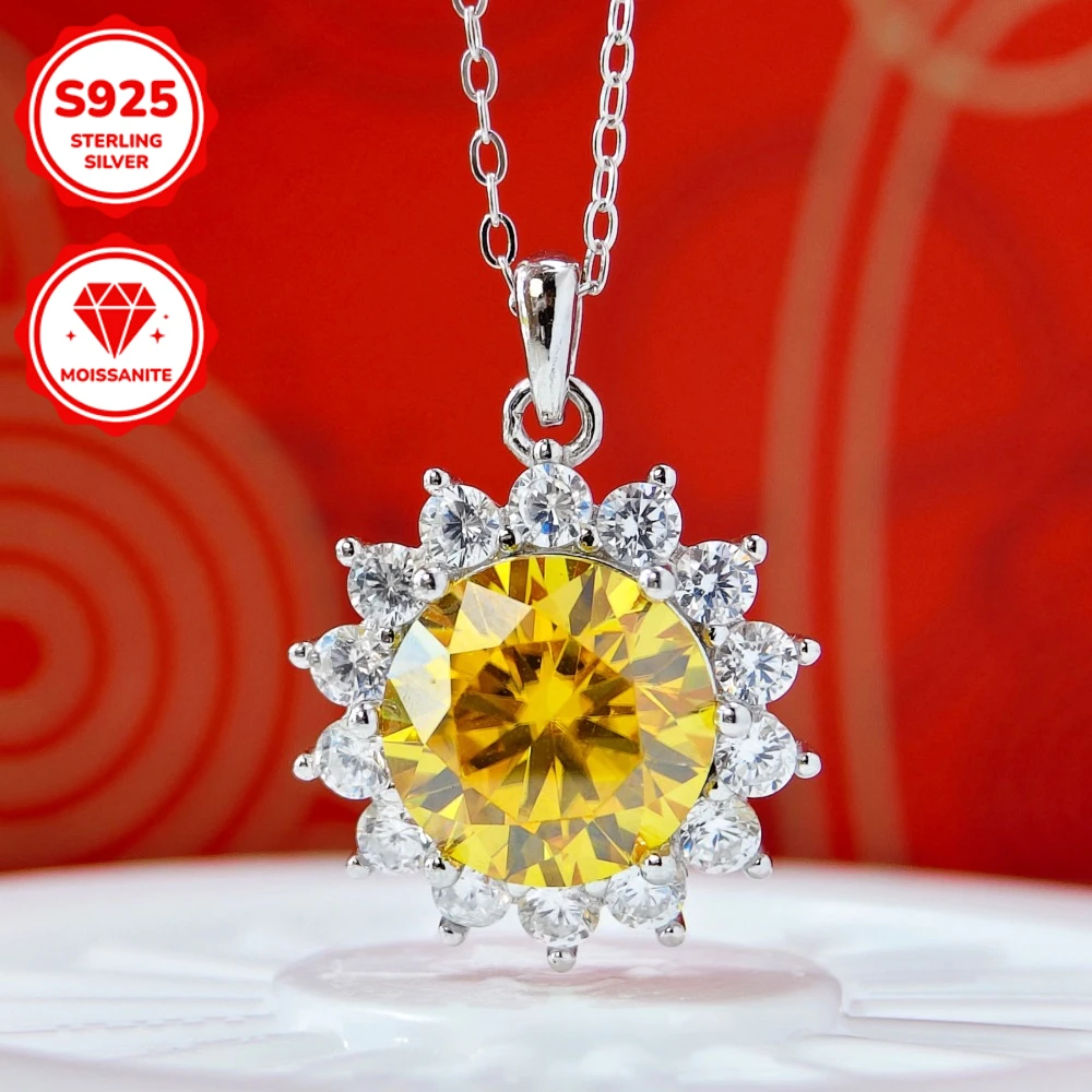 1pc 1/2/3/4/5 Carat Golden Moissanite S925 Sliver Moissanite Sunflower Necklace, It Is Perfect As A Birthday and Holiday Gift.