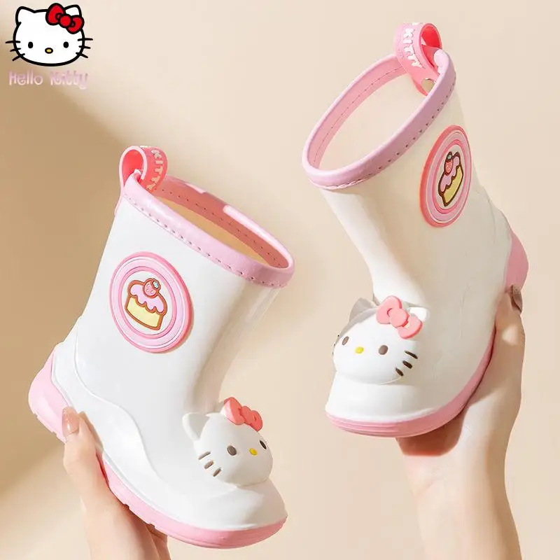 

New Children's Cartoon Rain Boots Hello Kitty Girls' Anime Kawaii Rain Boots Fashion Sweet Soft Bottom Water Shoes