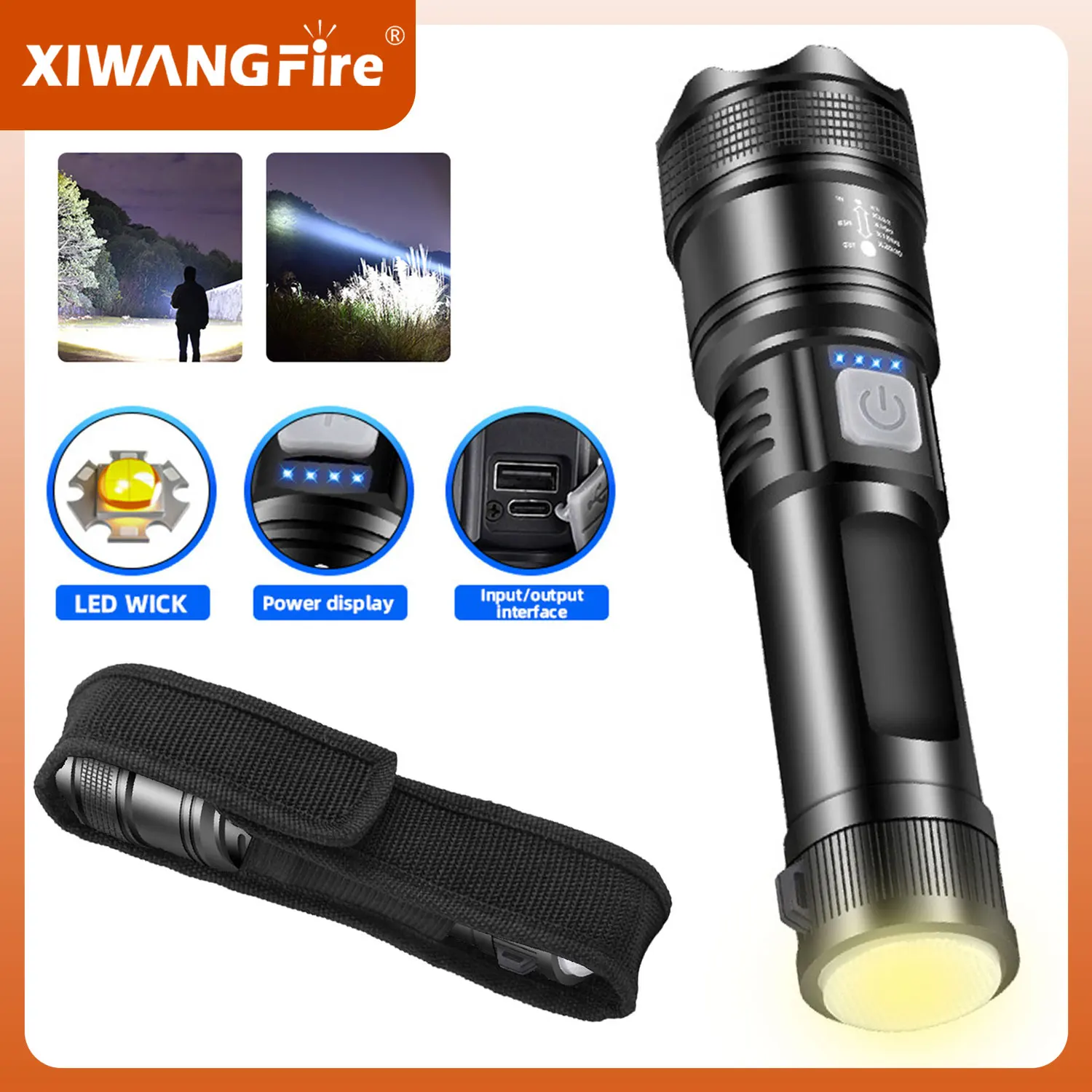 

Мощный светодиодный фонарик WICK Power Display ABS с аккумулятором, перезаряжаемый аварийный телескопический зум, ручной уличный фонарь