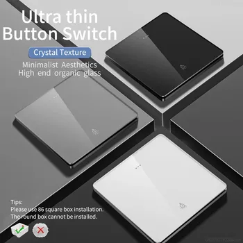 Ultra Thin Glass Wall Switch EU UK Standard 16a Socket Large Panel Wall Light Square Switch Socket 86mm Home Hotel Decoration