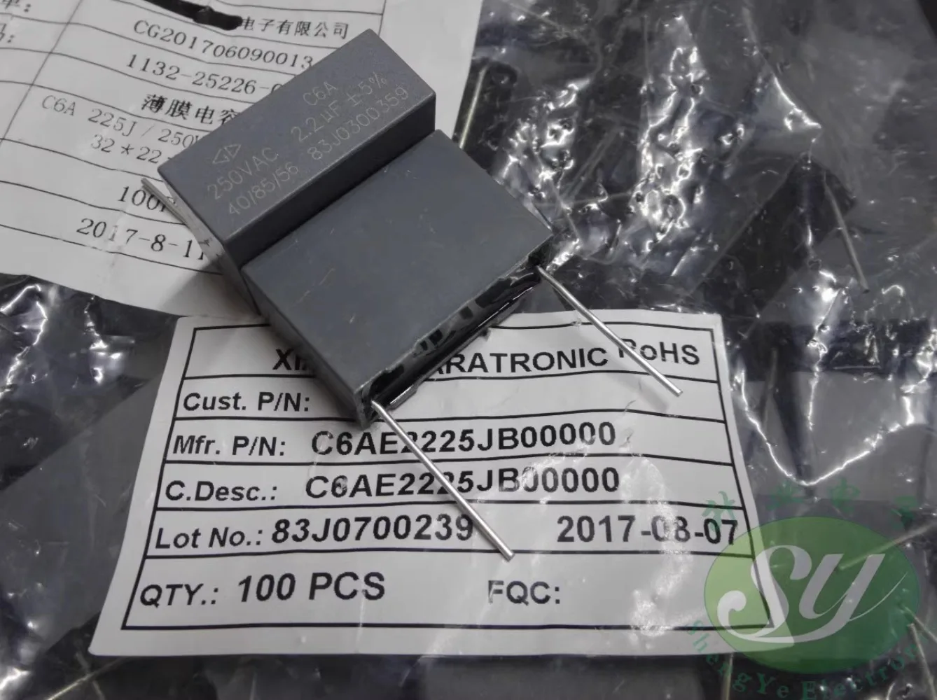 

5PCS Xiamen FARA C6AE2225JB 2.2uf/250vAC 2u2 225 new film capacitor 27.5mm