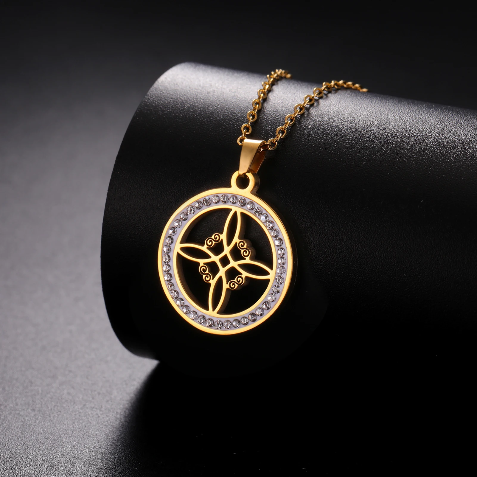 Skyrim Hexerei Hexen knoten Halskette Edelstahl klar Zirkon runde Anhänger Halsketten Amulett Wicca Schmuck Geburtstags geschenk – Detail 7