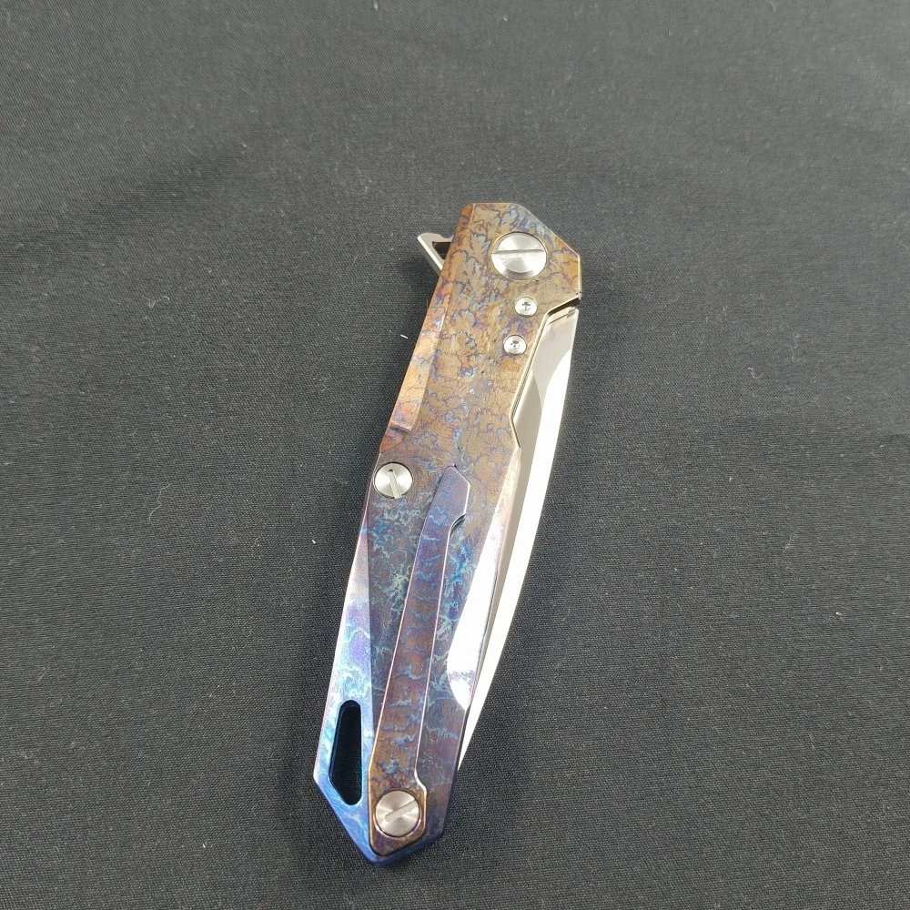 TWOSUN Folding Knife D2 Blade Ball Bearing Washer Anode Titanium Handle for Outdoor Camping Hunting EDC TS21 Color