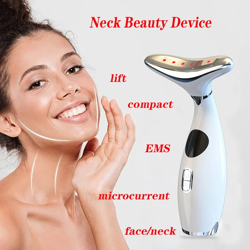 EMS Lights Face Neck Beauty Device Vibration Massage Improve Neck Lines Home Use Face Lifting Machine 3 In 1 Model Anti Wrinkles