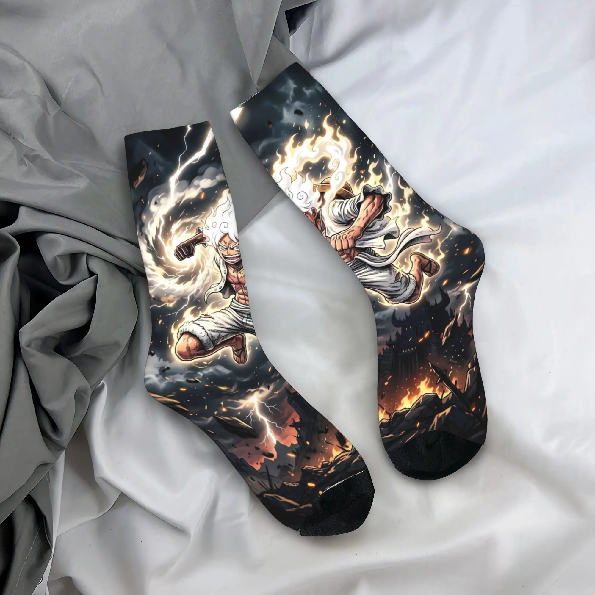 Anime one piece Luffy Nika Manga Socks  Vintage Stockings Men Soft Breathable Outdoor Sports Socks Autumn Design Non Skid Socks