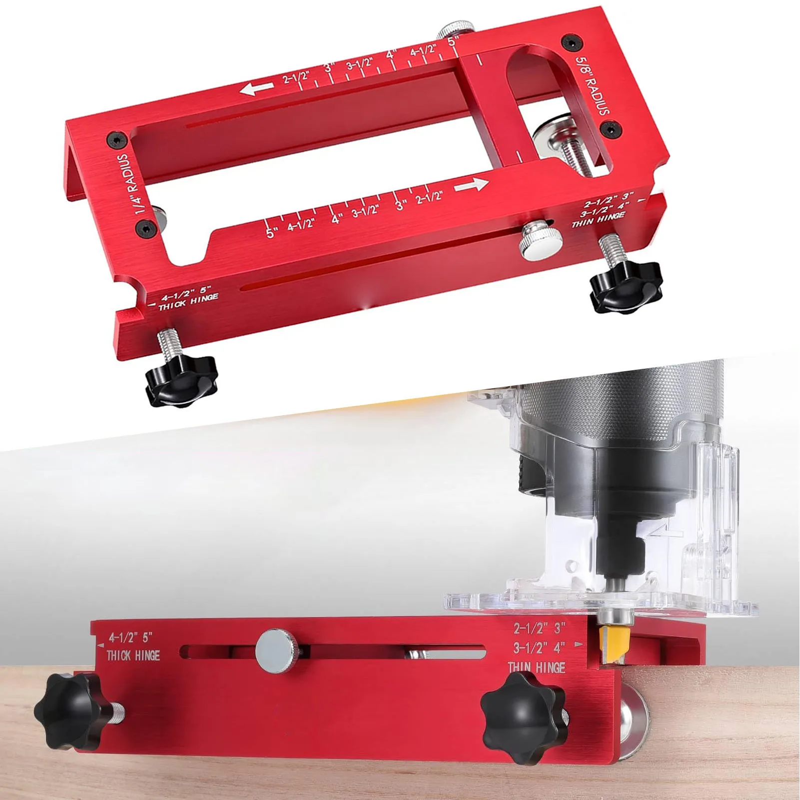 Door Hinge Jig Aluminum Alloy Router Template Kit Adjustable Mortise Jig for 2.5in-5in L T 1/4in 5/8in R  Corner Types