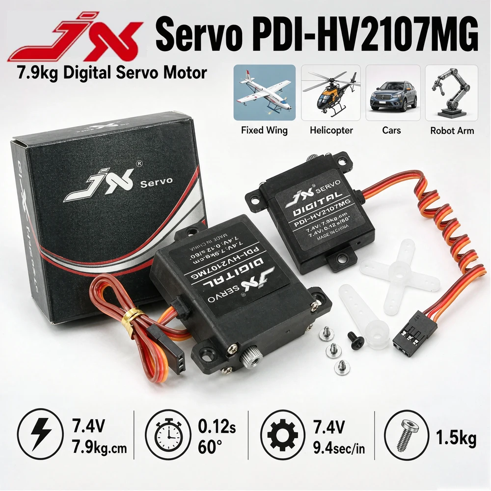 4 servomoteurs numériques JX PDI-HV2107MG 7,9 kg pour planeurs RC, hélicoptères à aile fixe, voitures, bras robotiques, pièces et accessoires