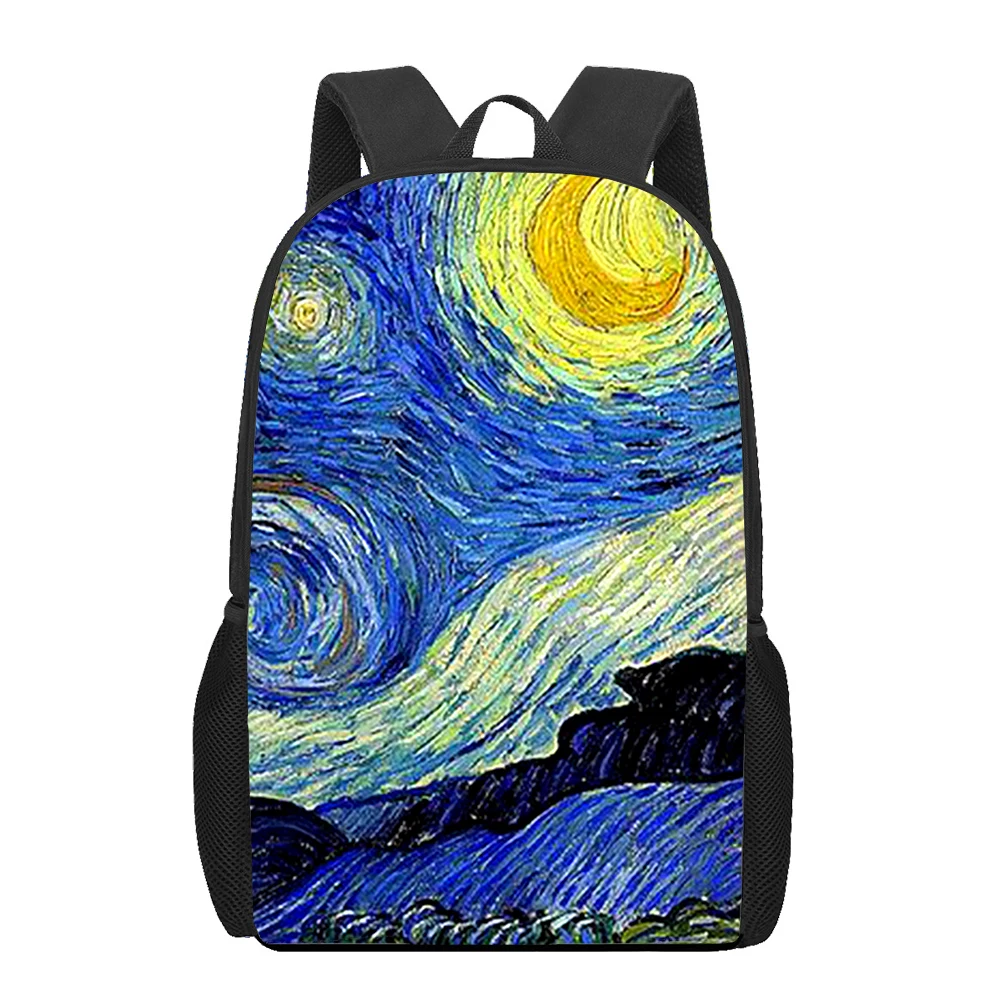 Mochila escolar con estampado 3D de Pintura Artística de Van Gogh para niños, niñas, adolescentes, bolsa de libros para niños, bolso de hombro informal, mochila de gran capacidad