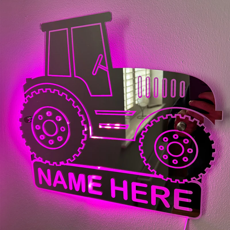 Mirror Night Light Personalized Name Tractor Mirror Light