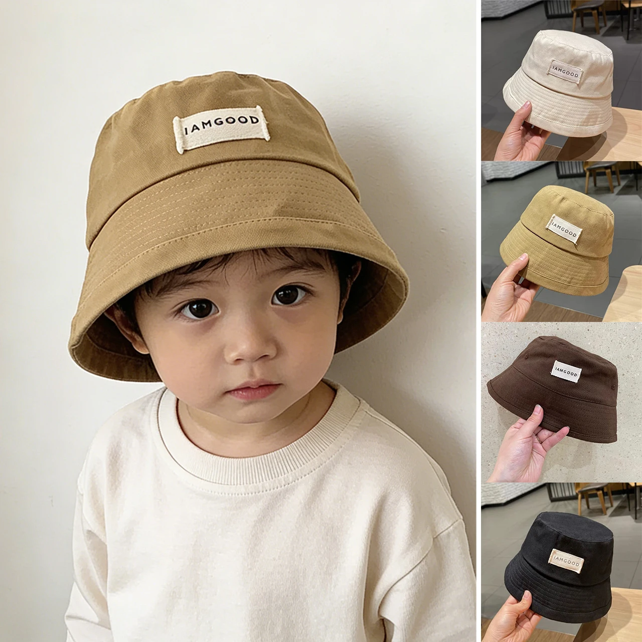 

Однотонная панама в японском стиле для детей, модная детская шляпа-ведро, кепка для мальчиков и девочек 6-24 месяцев, уличная солнцезащитная кепка для малышей