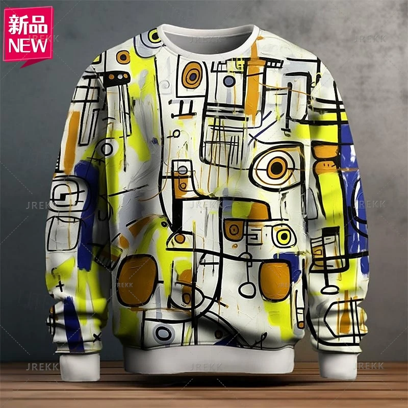 Harajuku 3D Colorful Abstract Patterns Printing Sweatshirts Kid Fashion Streetwear Round Neck Sweatshirts Cool Mens Clothing Top