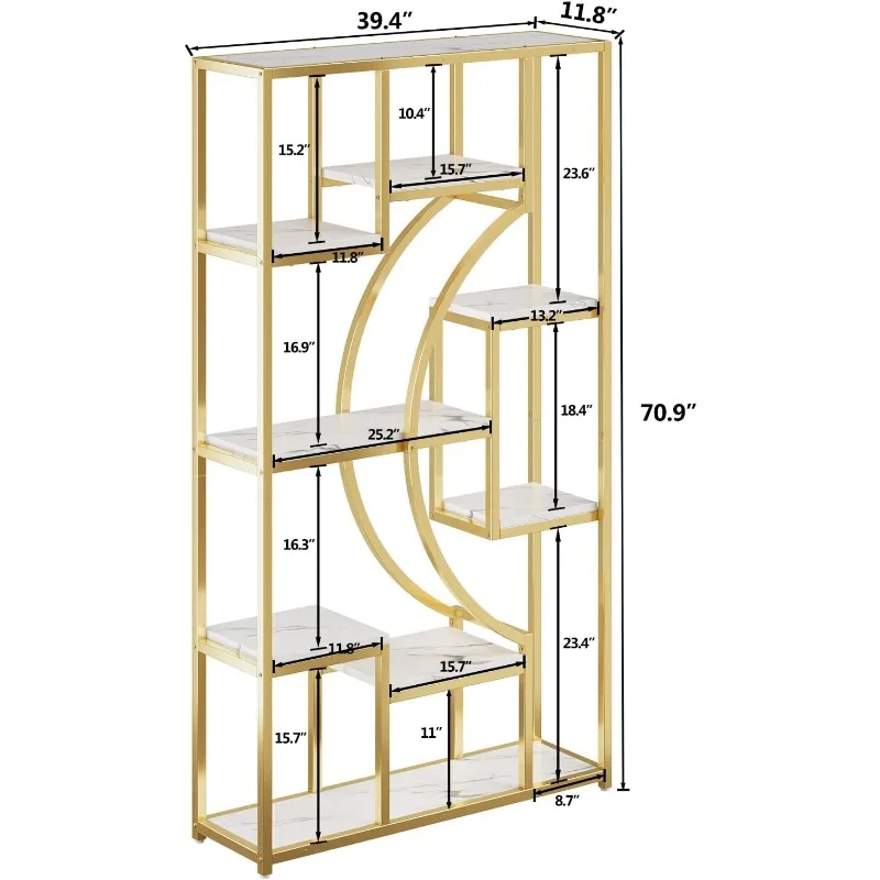 Modern Bookshelf for Living Room, 70 Inch Tall Book Shelf/Etagere Bookcase, Geometric Display Shelves with 9-Tier Open Storage,