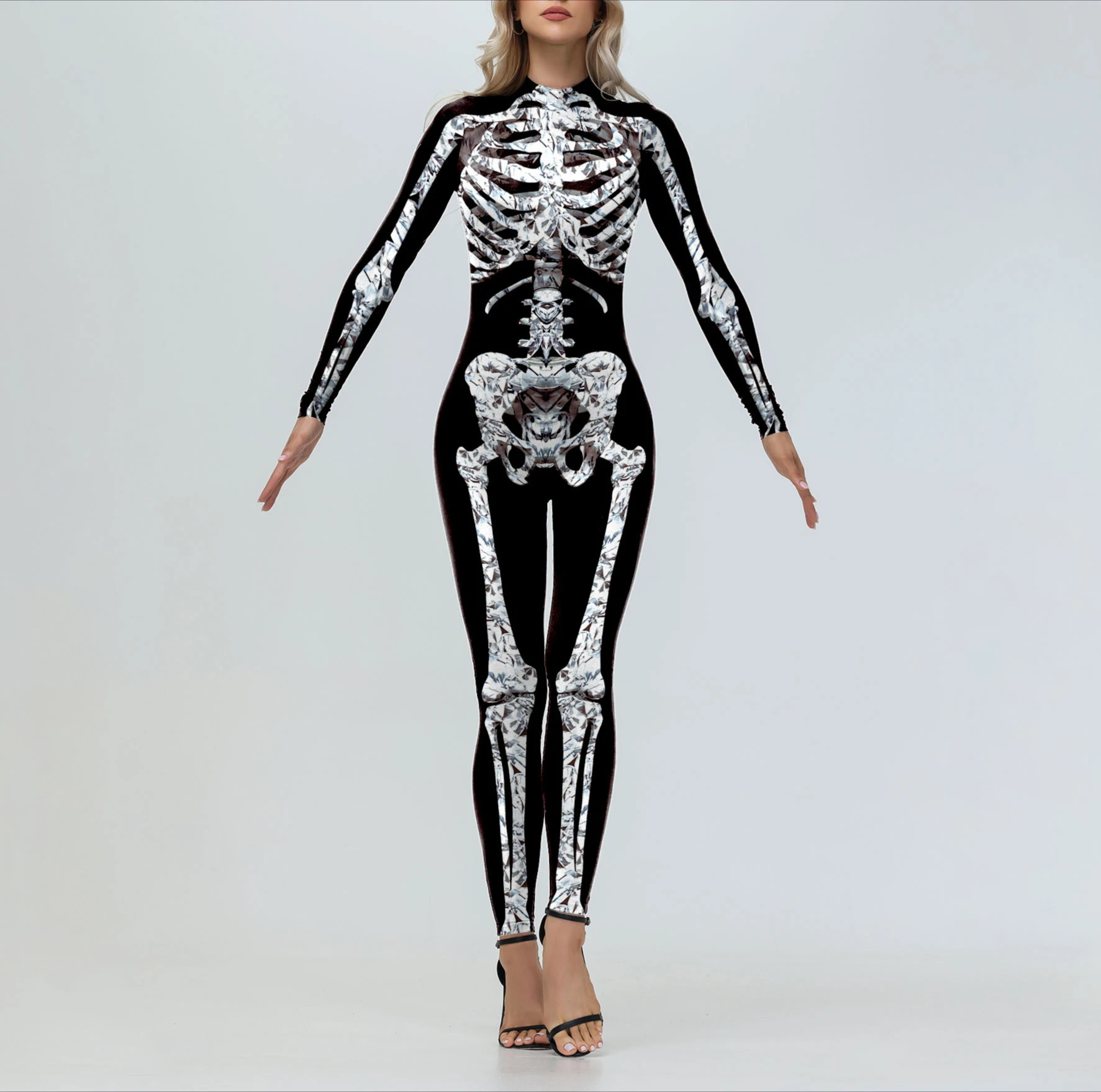 Miniso Menselijk Skelet Kostuum Halloween Elastische Jumpsuit Cosplay Carnaval Verkleedpartij Bodysuits Enge Sexy Vrouwen Zentai