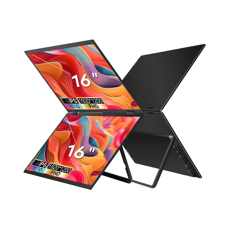 Foldable Design 16 Inch Dual Screen Portable Monitor 1920*1200 High Resolution Laptop Screen Extender Multi Displays Plug & Play