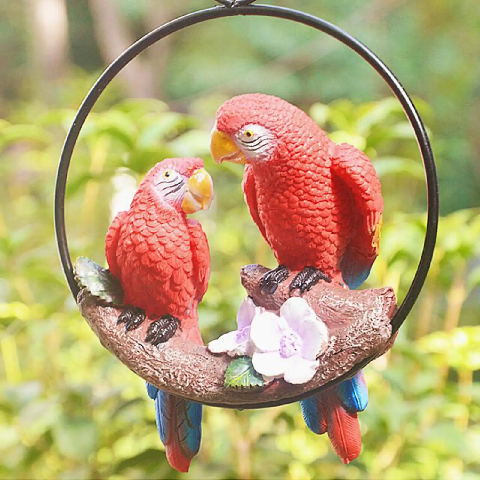 Patio Hanging Macaw Parrot Perching Round Figurine Lovers Tropical Bird