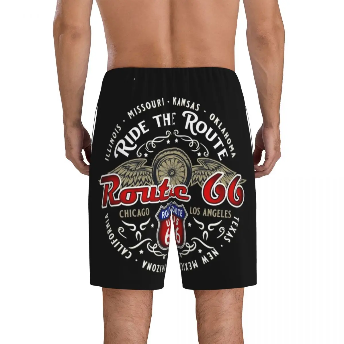 Custom The Route 66 Biker Motorcycle Cruise America's Highway Pajama Bottoms Sleep Shorts Stretch Sleepwear Pjs with Pockets