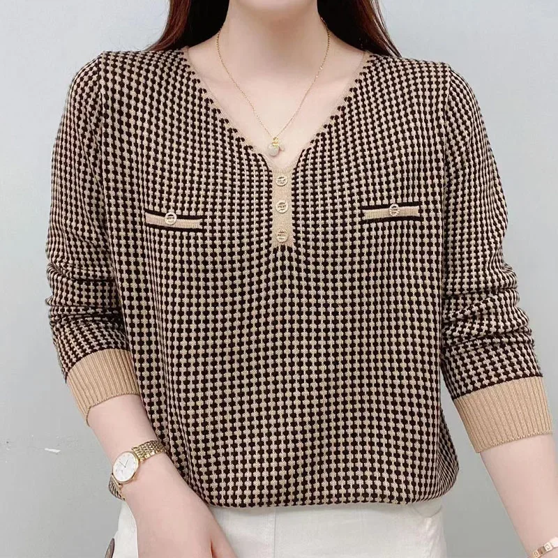 Printed Casual Long Sleeve T-shirt Women's Clothing Spring New All-match Fashion Spliced Loose Pullovers Tops for Female E3431