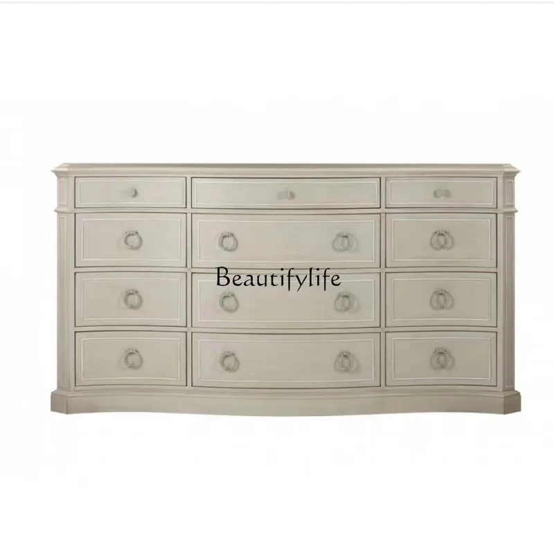 

American retro old solid wood nine-chest cabinet dressing bedroom carved storage locker counter