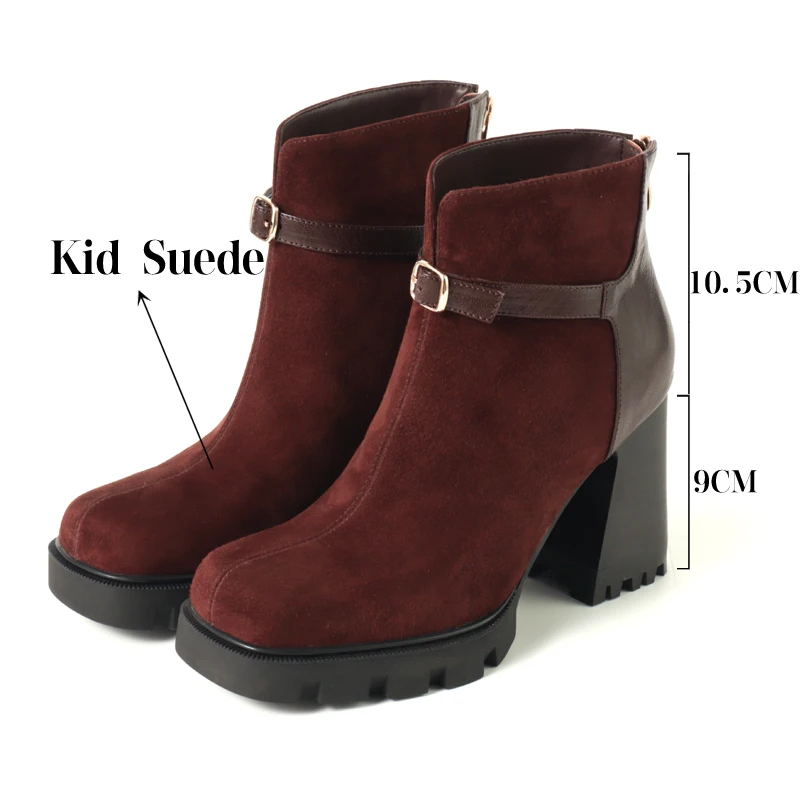 TULING JUN Winter 2024 Concise Famale Square Toe Solid Color Ankle Boots Super High Heels Elegant Shoes For Woman T-827