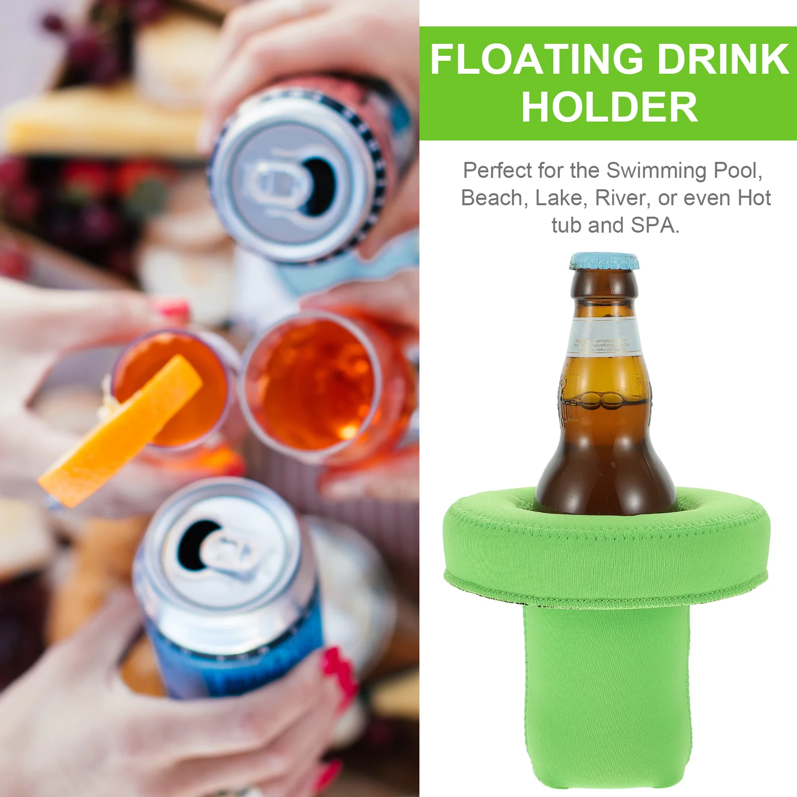 Coasters Buoyancy Cup Set Floating Drink Holders for Pool Neoprene Sets Light Green Seaside Resort