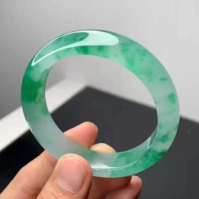 ice jade flower bracelet jade bangle high quality quartzite ladies bracelet water floating green flower light sunny bangle water