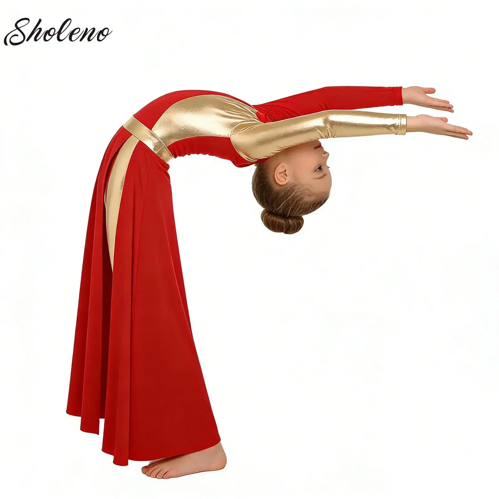 

Girls Gymnastics Jumpsuit Ballet Dance Wear Liturgical Lyrical Praise Dance Overlay Split Dress Tunic Liturgical Worship Dress