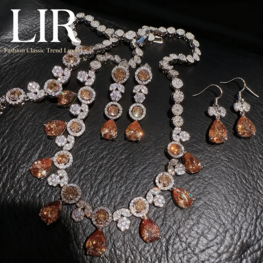 

LIR женский комплект ювелирных изделий на заказ, золотой венок с задницей и виноградной лозой, карамельное ожерелье с каплевидными драгоценными камнями, блестящий цветок, браслет с цирконом, кольцо, серьги