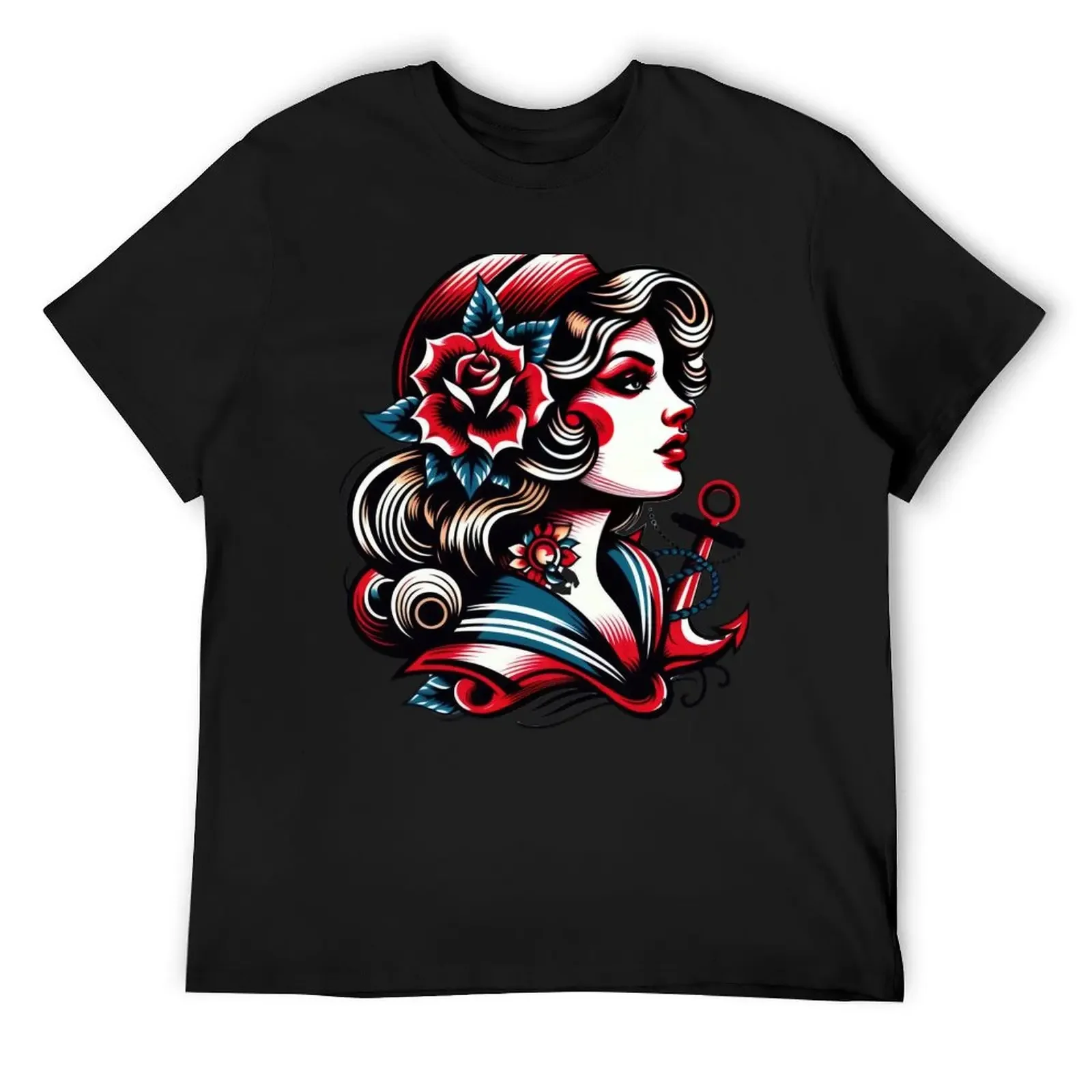 Sailor Girl Art - Retro Tattoo Style T-Shirt man clothes plain graphic t shirt vintage oversized t shirt men