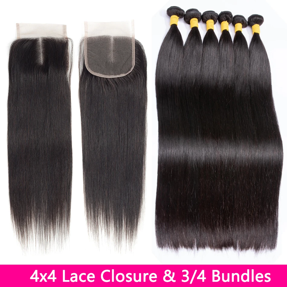 Straight Human Hair Bundles With Closure Free Shipping Human Hair Bundles With Frontal Brazilian Hair Extensions 28 30 Inch Remy