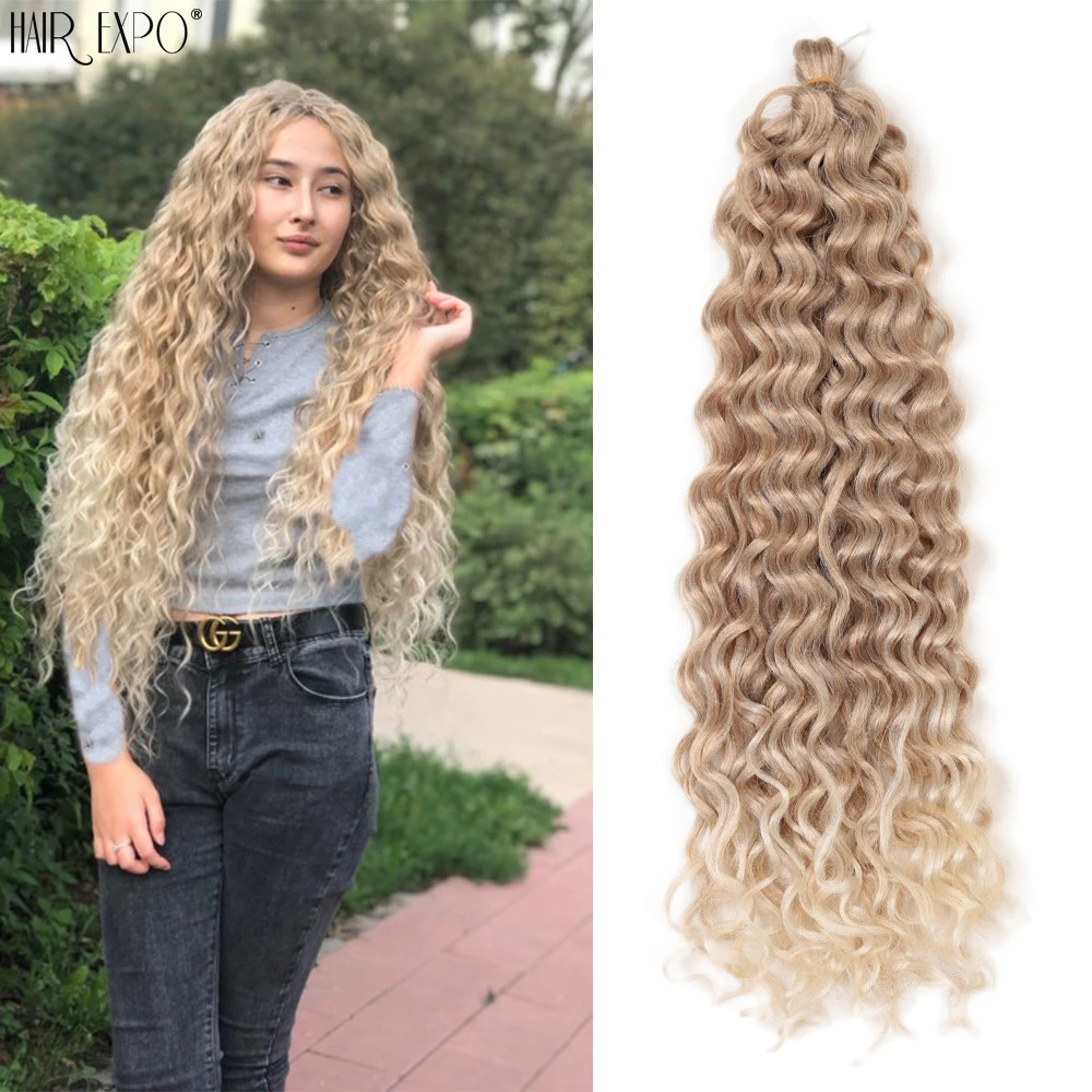 

24Inch Ocean Wave Crochet Braids Hair Synthetic Water Wave Braiding Hair Extensions Ombre Curly Blonde Afro Hawaii Curls Hair