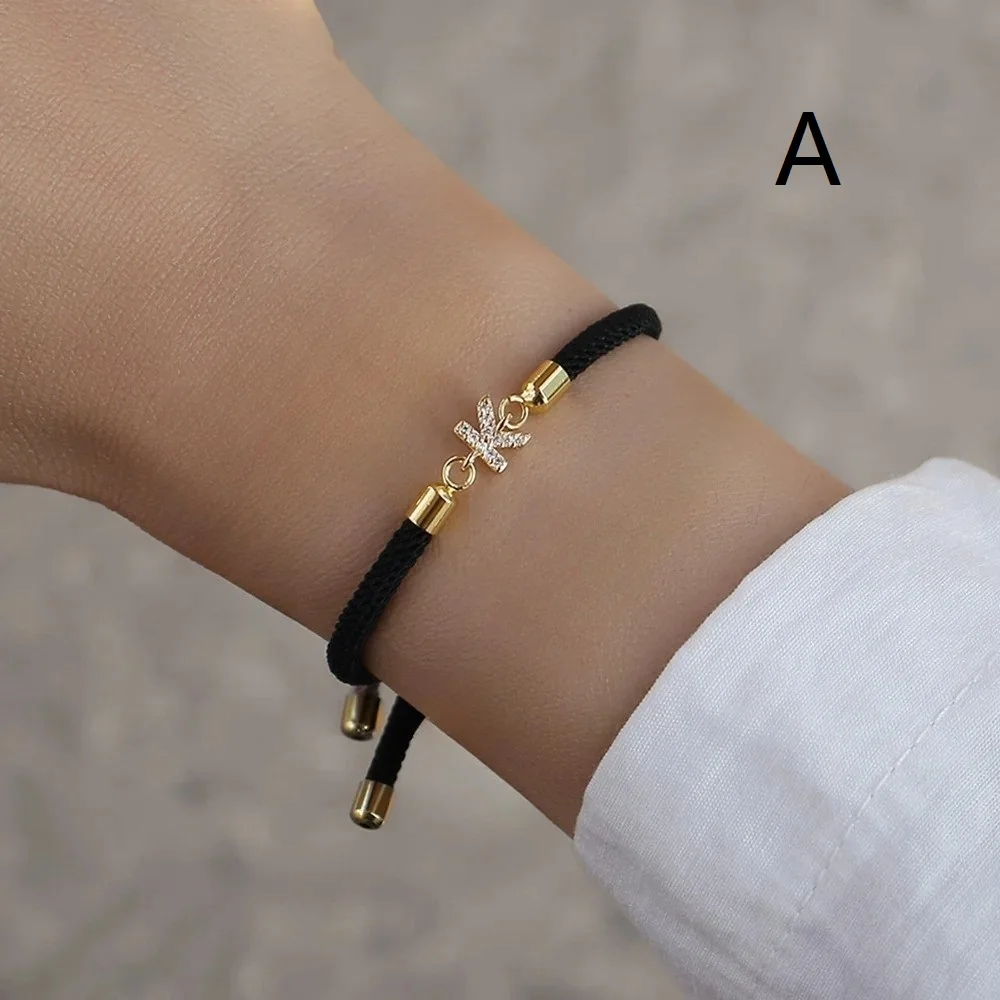 New Brand Fashion Initial Letter Charm Bracelet Women Pave Zirconia 26 A-Z Adjustable Rope Bracelet Women Jewelry Gift BZ003