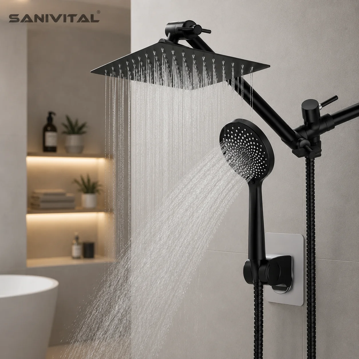 sanivital-matte-black-shower-faucet-set-rainfall-shower-system-wall-mounted-dual-function-shower-combo-with-handheld-shower-head