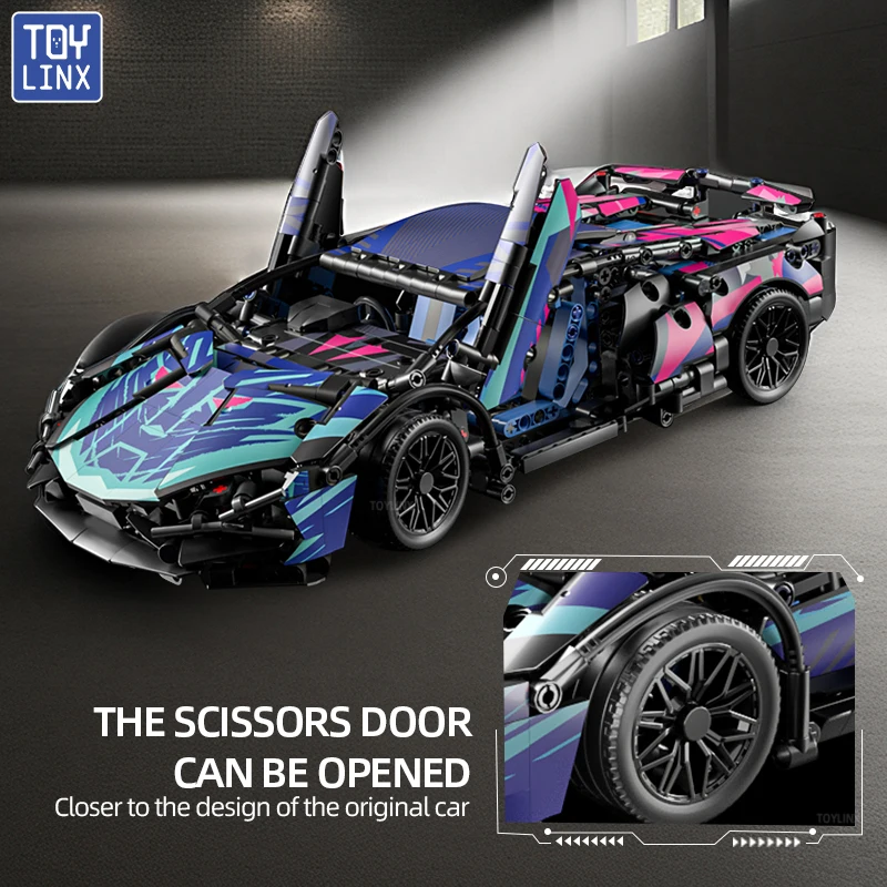 1314PCS Cyberpunk Style High-Tech Supercar 1:14 Building Blocks with Power Motor Children's Toys Christmas Gift Valentine's Day