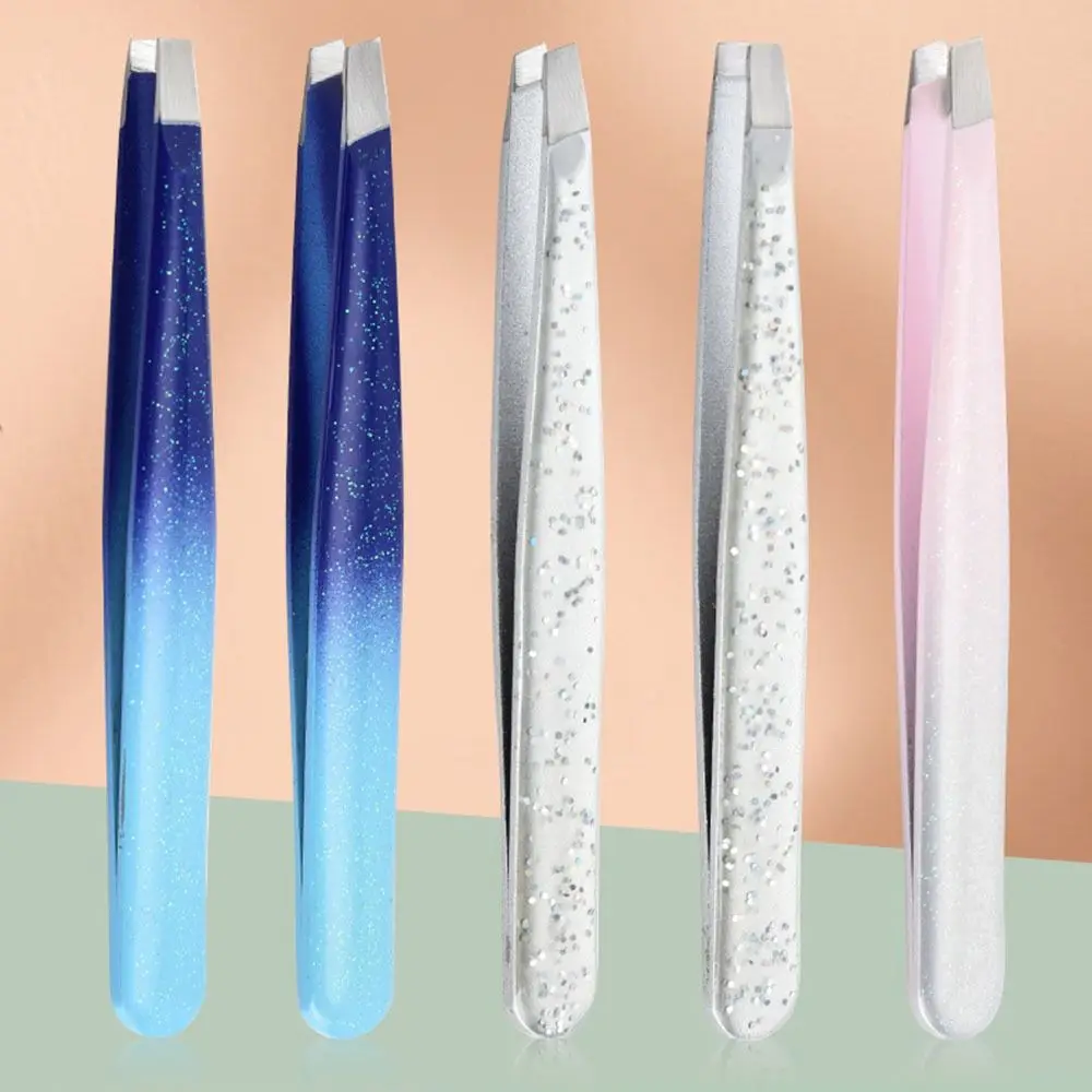 Eyebrow Tweezer Gradient Glitter Pink/blue Hair Beauty Fine Hairs Puller Slanted Eye Brow Clips Removal Makeup Tools