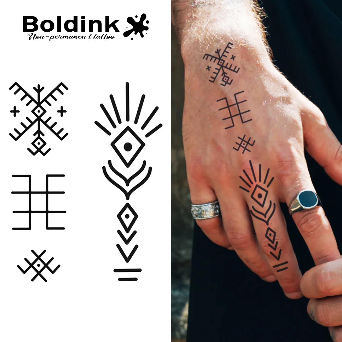 Mysteriöses temporäres Tattoo der nordischen Runen, hält bis 15 Tage, neue Technologie, magischer, wasserfester, semi-permanenter Aufkleber.