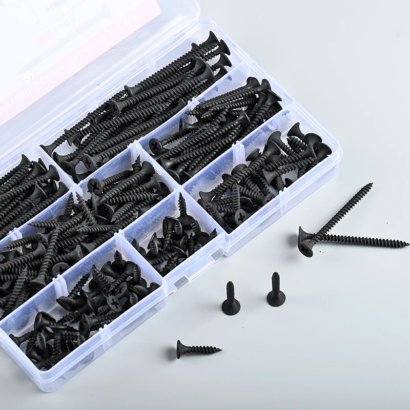 M3.5l#6 Drywall Screw Assortment kit 220PCS Black Phosphorus Plus Hardwood Screws Drywall Nails Gypsum Board Nails