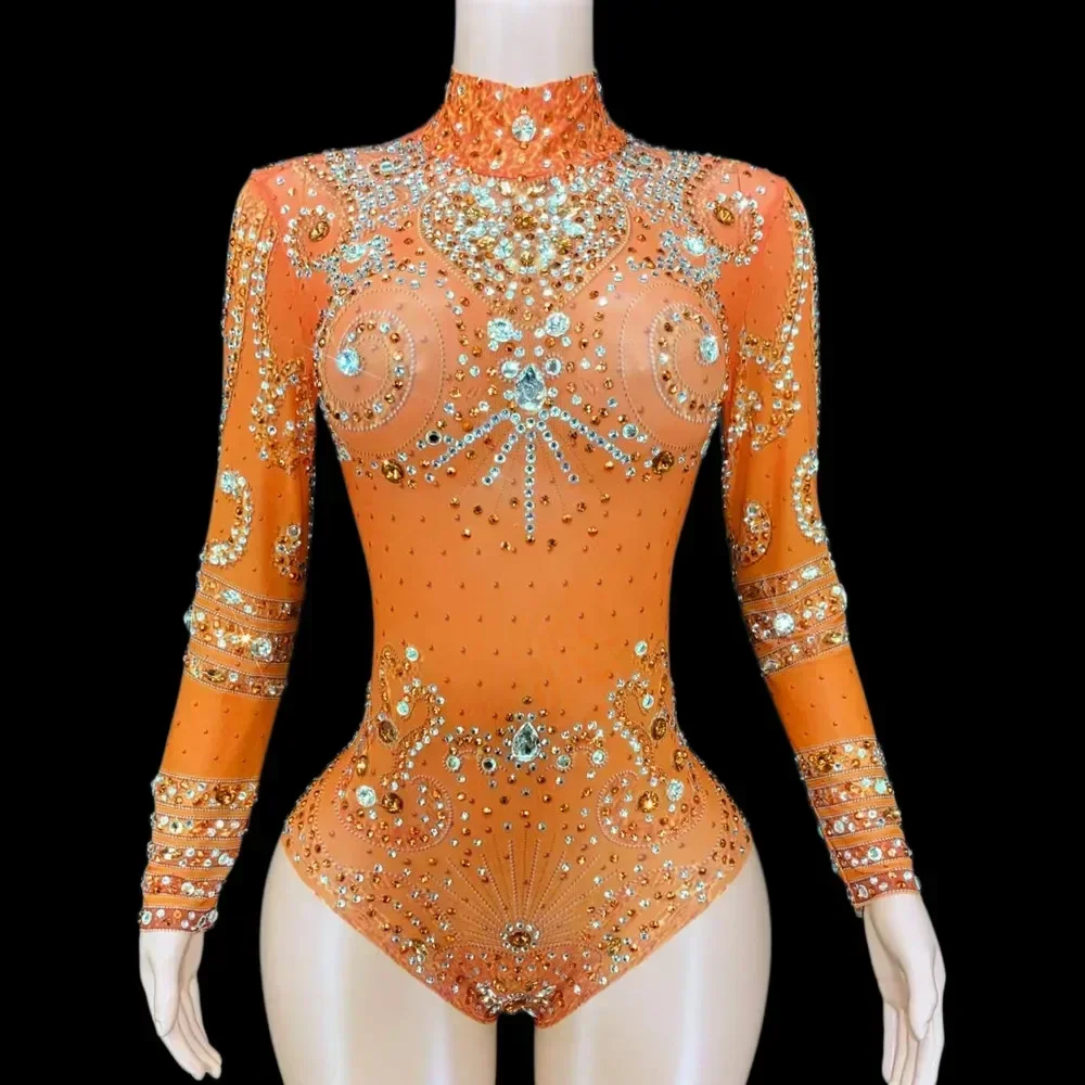 多色輝くラインストーンセクシーな女性ボディスーツレオタードナイトクラブバーパーティープロムポールダンス服ステージ衣装