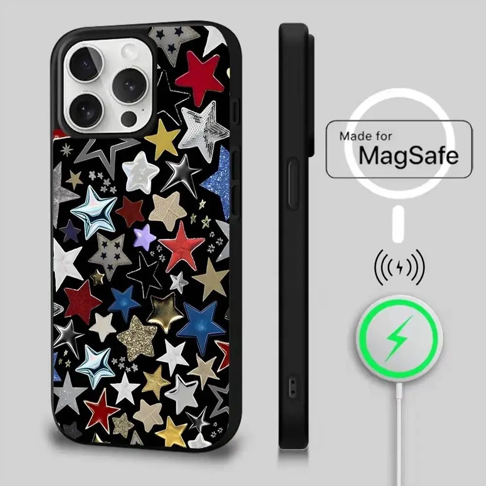 Colorful Star Phone Case  For iPhone 17,16,15,14,13,12,11,Pro,Max,Plus,Mini,Magsafe,Magnetic Wireless Charging Case