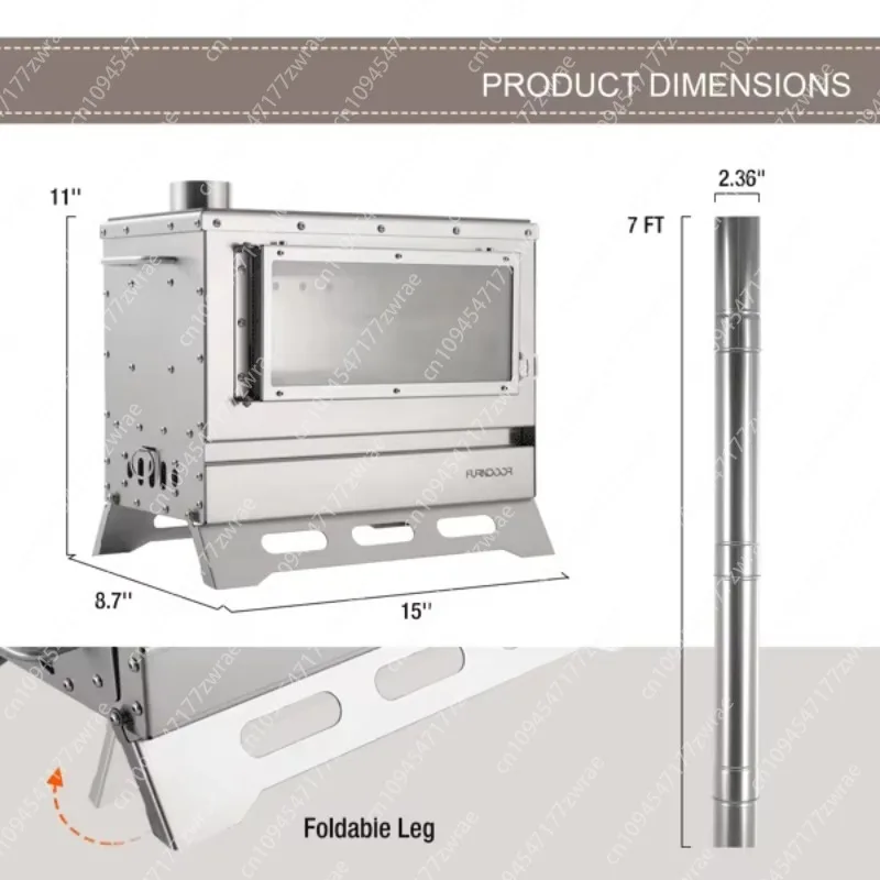 Portable Folding Tent Wood Stoves with Carry Bag Hot Outdoor Camping Chimney Pipe Including View Glass by H Brand