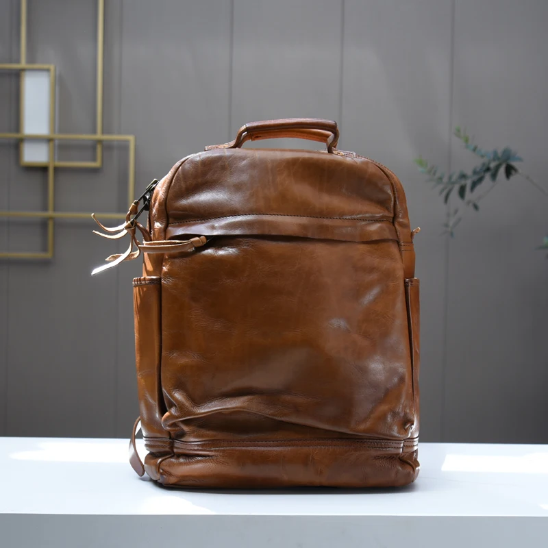 

American Locomotive Style Retro Handmade Backpack For Women With High-quality Vegetable Tanned Cowhide Large Capacity Backpack