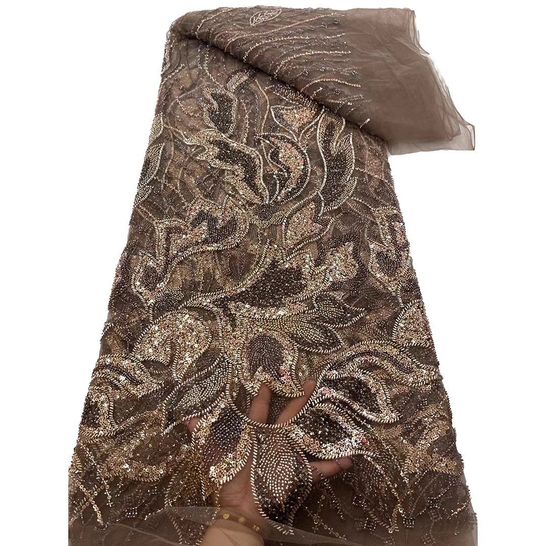 

Nigerian Newest Tulle Beaded Lace Fabrics Women African Lace Party Material Latest Luxury Sequins Beades Lace Wedding Dresses